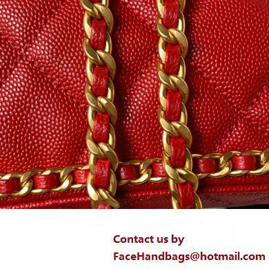 Chanel Grained Calfskin  &  Gold-Tone Metal Chain Backpack Bag AS4490 Red 2023